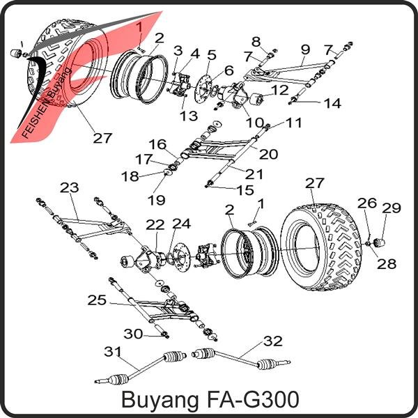 (2) - Felge hinten, Aluminium 12x7,5 ET-30 4x156 - Buyang FA-G300 Buggy