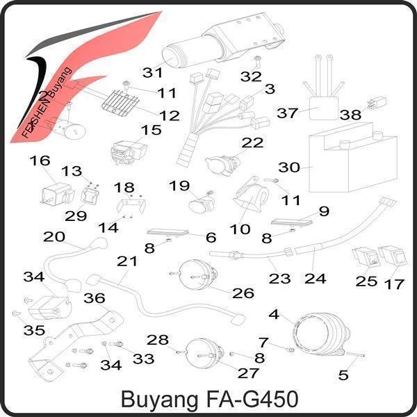 (6) - Katzenauge Refelektor orange rechteckig - Buyang FA-G450 Buggy