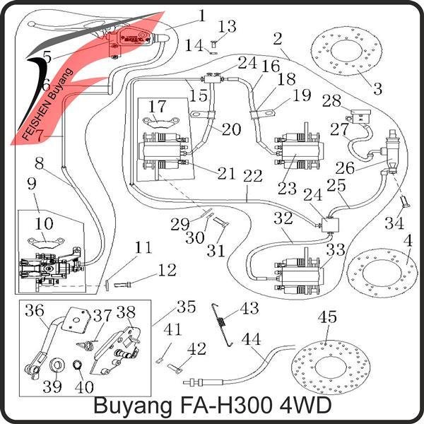 (16) - Bremsleitung Fußbremse vorne rechts (Verteiler/Sattel)(Flex) - Buyang FA-H300 EVO