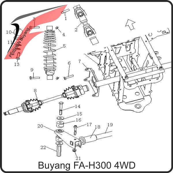 (5) - Federbein Stoßdämpfer hinten (schwarz) - Buyang FA-H300 EVO